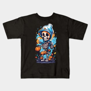 Skeleton Wearing a Beanie and Scarf Kids T-Shirt